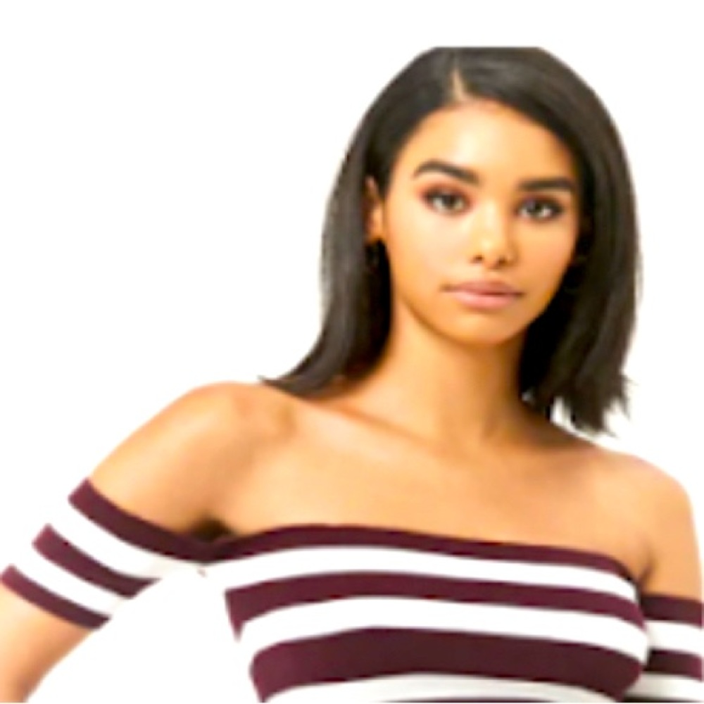 L | Maroon/Wht Strip Crop Top